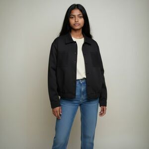 Aleeza Paris Women's Black Button-Up Jacket Mesh Pockets Collared Bomber XS New